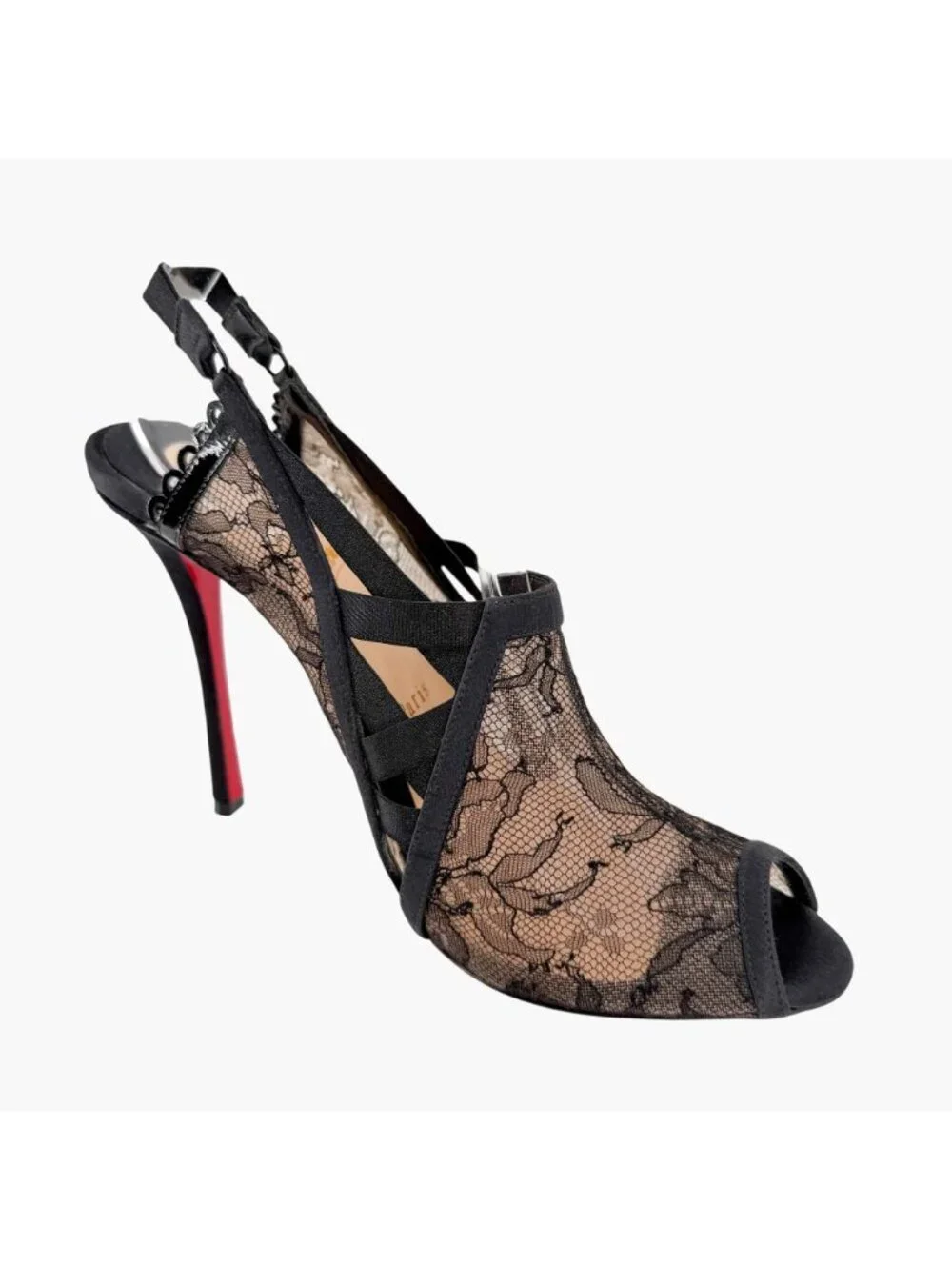 Christian Louboutin Guiptik Slingback Pumps Heels Lace Chantilly Size 40 US 10
